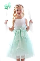 Girls Lace-Up Organza/Satin Tea Length Flower-Girl Dress  With a Ribbon 