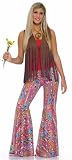 Womens Costume Retro 70s Hippie Multi Color Swirl Bell Bottom Pants Woodstock Party Outfit