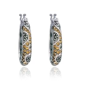 Sterling Silver Marcasite and Champagne Crystal Hoop Earrings by