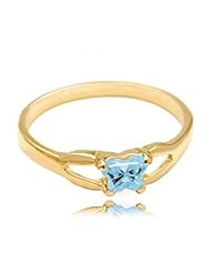 14k Yellow Gold ChildS March Blue Green Cubic Zirconia Birthstone Ring - Bfly