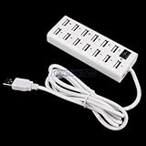 13 Port USB Hub Power Strip Style with On / Off Switch White