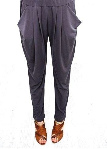 Stylish Harem Long Pants Black Women's Skinny Leg Slim Legging with Drape Pocket