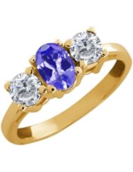 0.95 Ct Oval Blue Tanzanite and White Diamond 14k Yellow Gold Ring