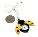 Black and Yellow Spotted Ladybug Key Chain Purse Charm Watch with Colorful Watch Hands and Key Ring Clip