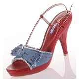 NASCAR Tammy Womens Dress Heels Shoes Leather Red Denim