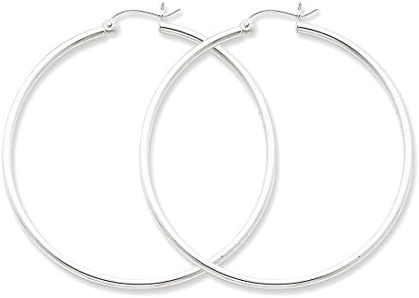 925 Sterling Silver Glossy Hollow Tube Round Hoop Earrings - 52mm