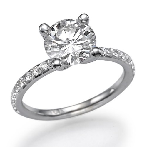 Diamond Engagement Ring with Sidestones 14K White Gold 0.65 ctw Certified Round Cut 1/2 ct Center Stone H Color I1 Clarity