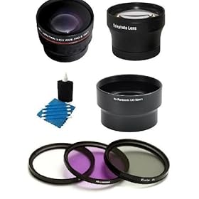 SAVEON Lens Filter Kit includes .43x Wide Angle & 2x Telephoto Lenses + TubeAdapter + 3 piece Filter Kit (UV, Polarizer, Fluorescent) + SAVEONs Camera Cleaning Kit for PANASONIC Lumix DMC-LX3