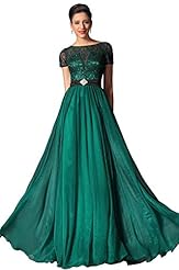 Short Sleeves 2014 Chiffon/Silk Pleated Lace Evening Dress/Prom Dress 