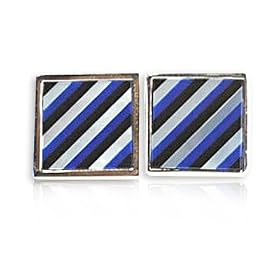Distinctive Mother of Pearl, Onyx, & Lapis Striped Cufflinks with Presentation Box by 