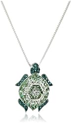 Sterling Silver Green Turtle with Swarovski Elements Pendant Necklace