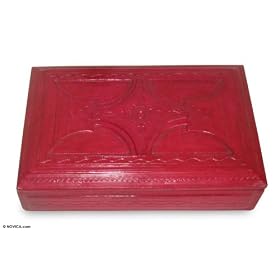 Wood and leather jewelry box, 'African Star'