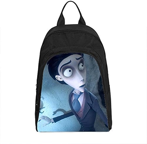 Custom Black Casual Backpack DIY Imported Oxford Fabric Daypacks with Corpse Bride Cartoon Image