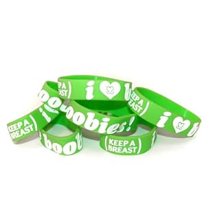 Keep-A-Breast 1 Inch I Love Boobies Bracelet Green White