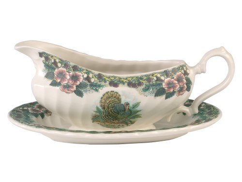 Churchill China Thanksgiving Multi Colors- Gravy Boat And Stand