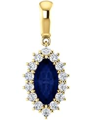 10K Yellow Gold 10.00x5.00mm Marquise Cut Sapphire and Diamond Pendant -- LIFETIME WARRANTY