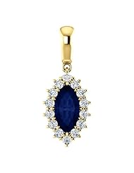 18K Yellow Gold 10.00x5.00mm Marquise Cut Sapphire and Diamond Pendant -- LIFETIME WARRANTY