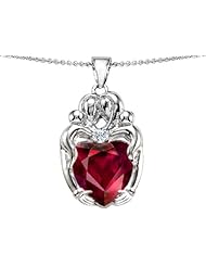 Original Star K (tm) Large Loving Mother Twins Family Pendant With 12mm Heart Shape Created Ruby in .925 Sterling Silver