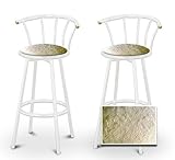 IMAGE OF 2 Lamb Wool Faux Fur Specialty / Custom White Barstools with Backrest Set