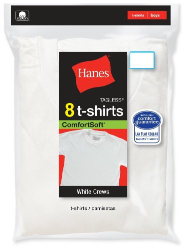 Hanes Boys Crew Cotton Tagless T-Shirts (8 Pack)