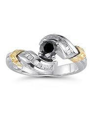 0.84 Cts Black & White Diamond Ring in 14K Two Tone Gold