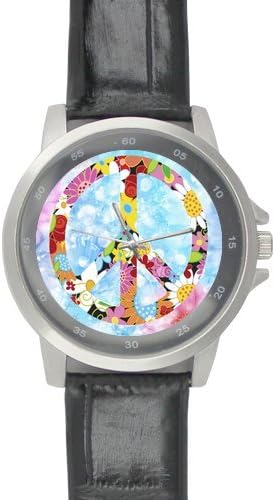 Birthday Gifts Classic Beautiful Peace Day Flowers Black Leather Alloy High-grade Watch