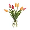 Tulips Faux Floral Arrangement in Curved Glass Vase