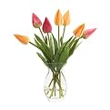Tulips Faux Floral Arrangement in Curved Glass Vase