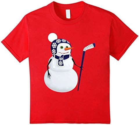 Kids Hockey Snowman Tshirt - Merry Christmas  10 Red