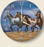 Over The Top Wild Mustang Horses Wood Wall Clock