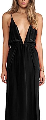 Toyobuy Women Backless Deep V-neck Bandage Long Maxi Party Dress Black XL