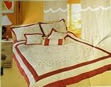5pc Beige / Burgundy Micro Suede Ribbon Emb