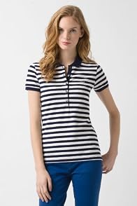 Short Sleeve 5 Button Stretch Pique Bi-Color Stripe Polo