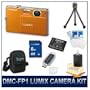 Panasonic LUMIX DMC-FP1 FP1 Orange Digital Camera, 12 MP, 4x Optical Zoom, 2.7" LCD, HD Video Recording, Deluxe Carrying Case, Battery, 8 GB Memory Card, USB Card Reader, 3pc. Lens Cleaning Kit, Screen Protectors, & Flexible Tripod