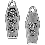 Silver Plated Pewter Dia De Los Muertos Coffin Pendant Charm 26mm (1)