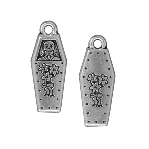 Silver Plated Pewter Dia De Los Muertos Coffin Pendant Charm 26mm (1)