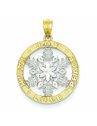 14K Gold & Rhodium Joy/Peace/Love/Faith Snowflake Pendant