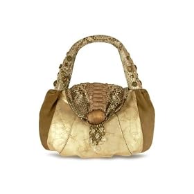 Ghibli Gold Embellished Python and Calf Leather Evening Hobo Bag