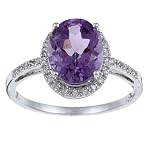 10k White Gold Oval Amethyst and Diamond Ring (1/10 TDW)