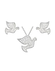 Tressa Sterling Silver CZ Pave Dove Necklace and Earring Set