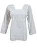 White Boho Blouse Tops Hand Embroidered Indian Tunic Top Kurta for Womans (Chest:44