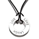 Sterling Silver Live Laugh Love Inspirational Pendant with Black Cord Necklace