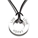 Sterling Silver Live Laugh Love Inspirational Pendant with Black Cord Necklace