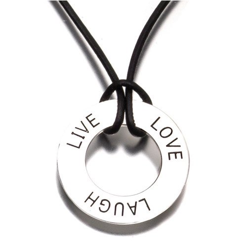 Sterling Silver Live Laugh Love Inspirational Pendant with Black Cord Necklace