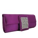 Womens Purple Diamante Wedding Satin Clutch Bag
