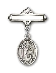 Sterling Silver Baby Badge with St. Kenneth Charm and Polished Badge Pin