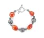Sterling Silver, Carnelian 1-Strand Bead Bracelet w/ Garnet Toggle Clasp, 8"