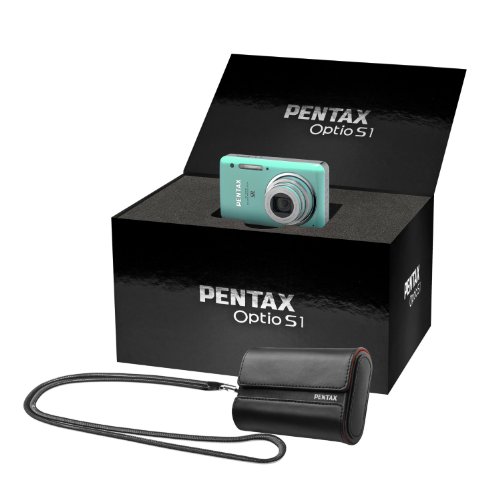 Pentax Optio S1 Luxury Kit Digitalkamera (14 Megapixel, 5-fach opt. Zoom, 6,8 cm (2,7 Zoll) Display, bildstabilisiert) grün