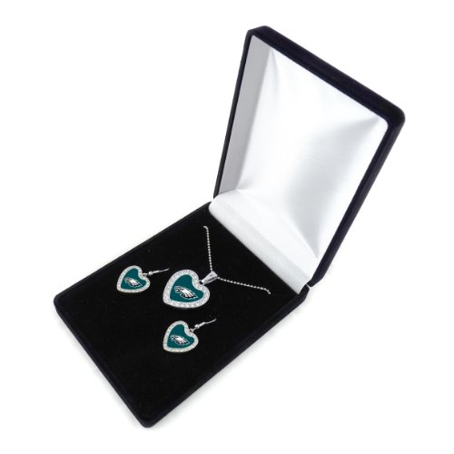 NFL Philadelphia Eagles Reversible Crystal Heart Pendant and Earrings in Satin Box