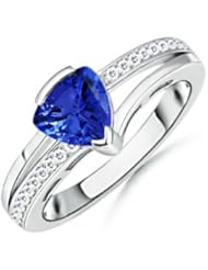 Trillion Tanzanite and Round Diamond Split Shank Ring in 14k White Gold